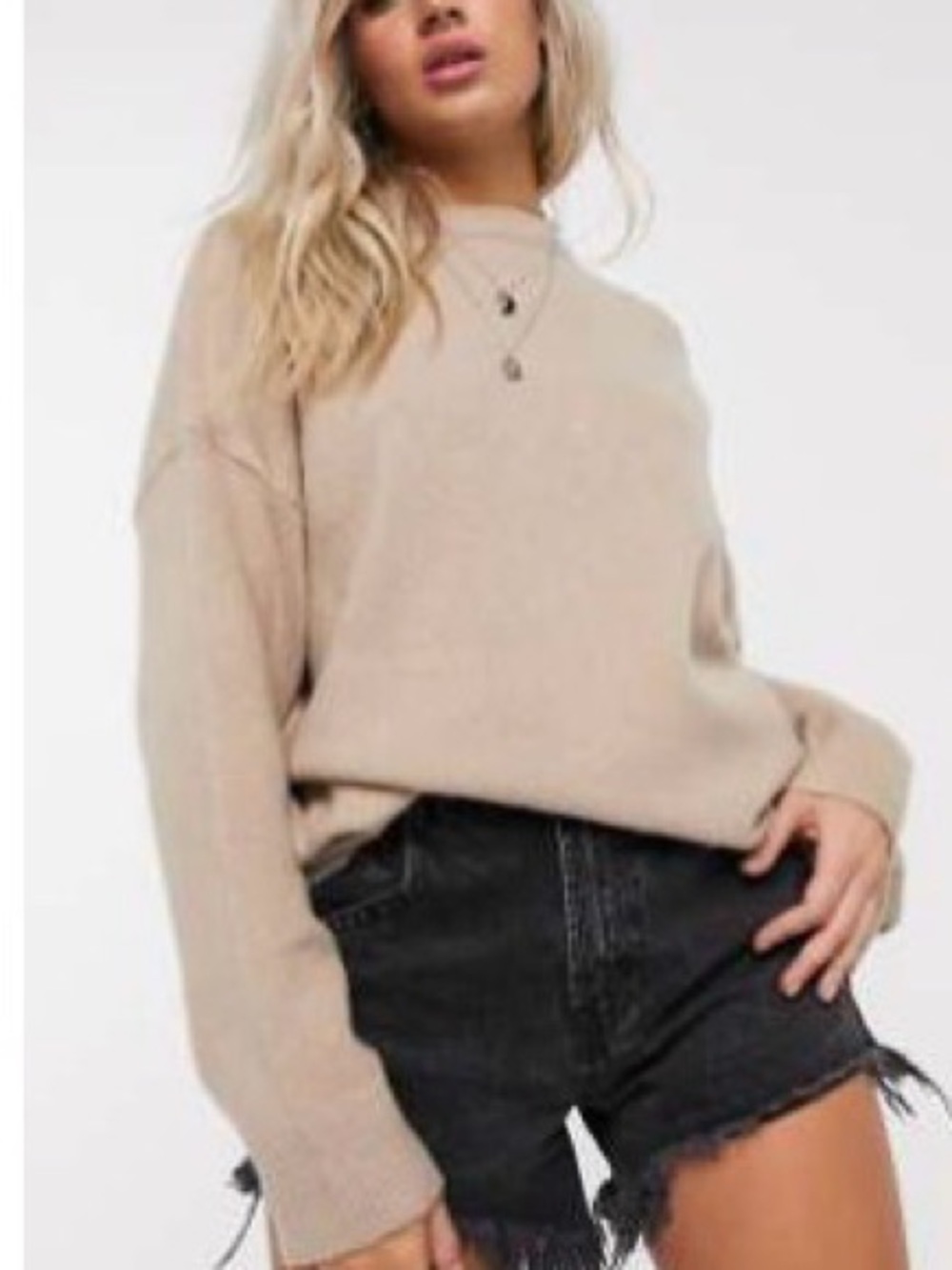 Bershka Relaxed oversized Crewneck Sweater in Beige